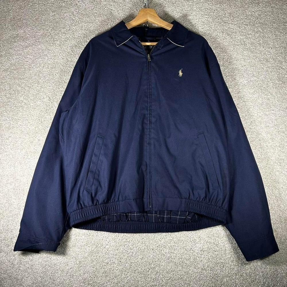 Vintage Polo Ralph Lauren navy blue windbreaker Harrington jacket Size L